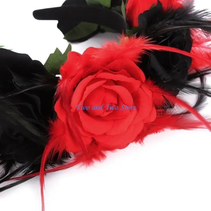 HX6F موضة متعددة الألوان مقلد زهرة شكل الشعر هوب هالوين عقال مرحلة حفل زفاف النساء التصميم عقال #2