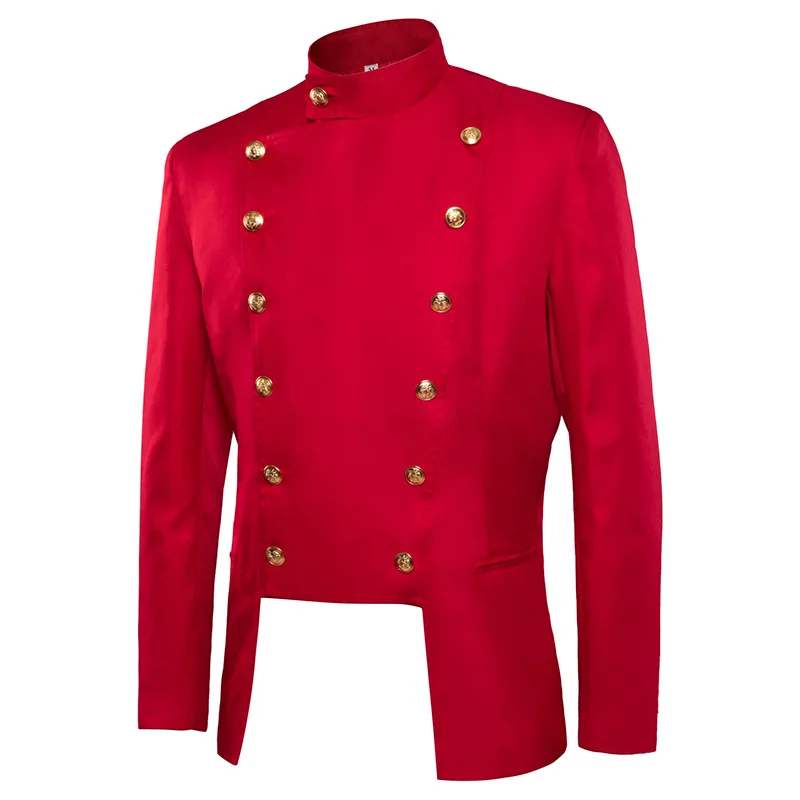 Red Double Breasted Court Prince Uniform Men Vintage Steampunk Medieval Thin Jacket Formal Tailcoat Gothic Halloween Tuxedo Coat