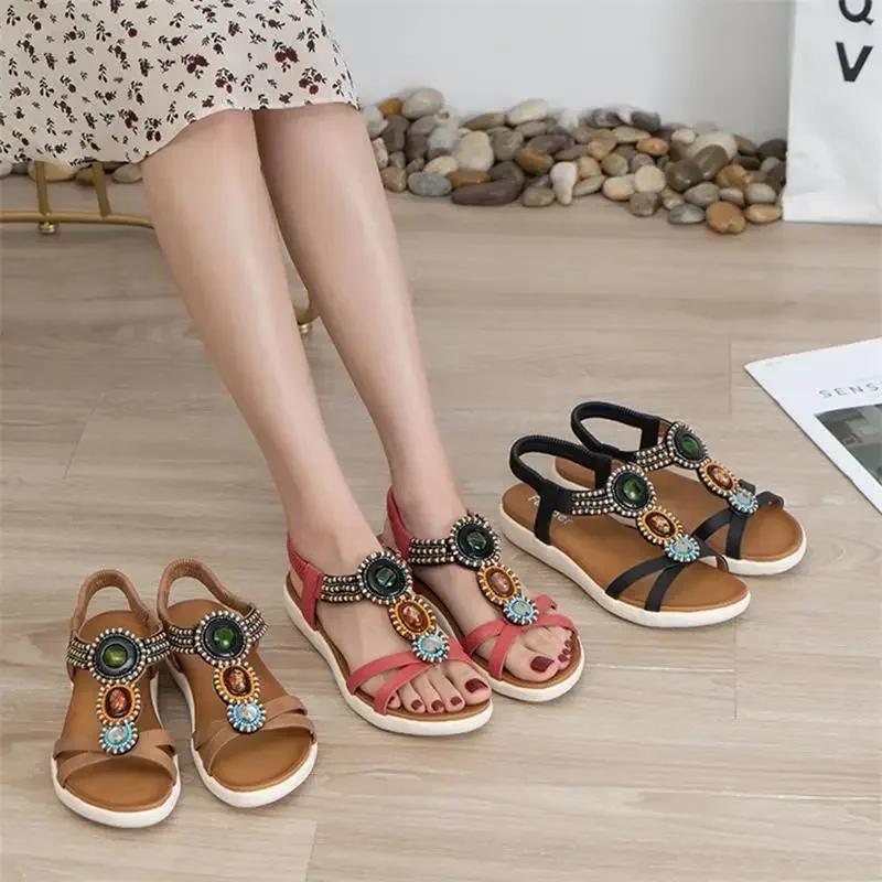summer new woman sandals Bohemia beaded soft bottom leisure large size women shoes fashion flat sandals 39 40 41 42