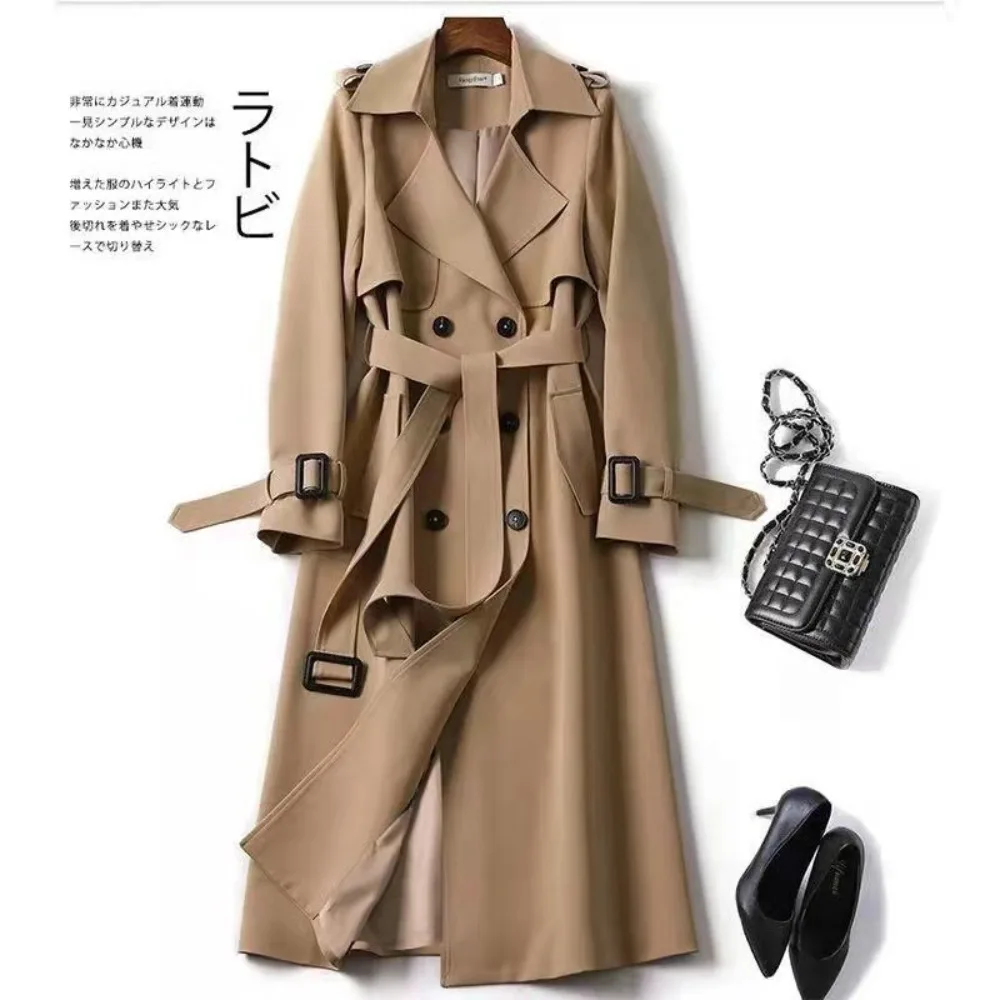 

Classic British Trench Coat for Women Knee-Length Double-Breasted Overcoat Belted Casual & Office Coat for Spring Fall