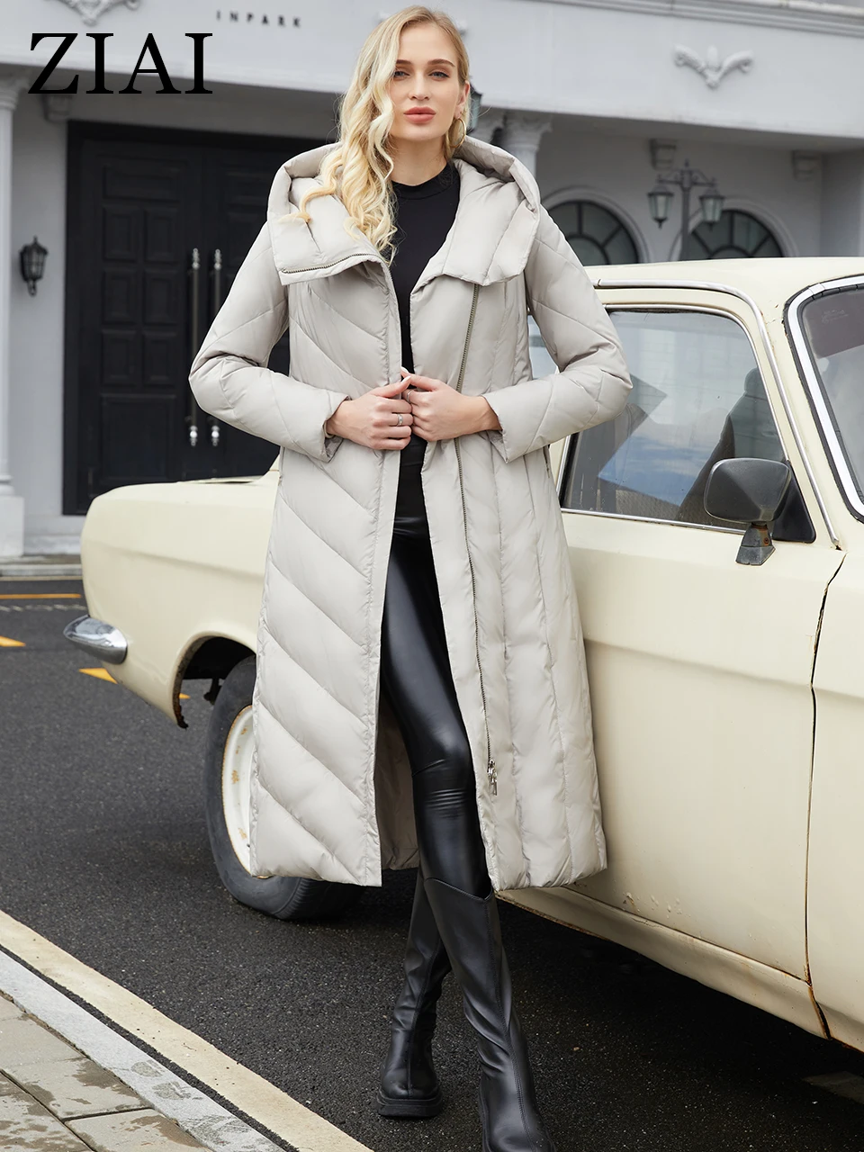 ZIAI 2022 piumino da donna nuovo stile lungo classico design con cerniera diagonale colletto alla coreana cappotto sottile con cappuccio Parka da