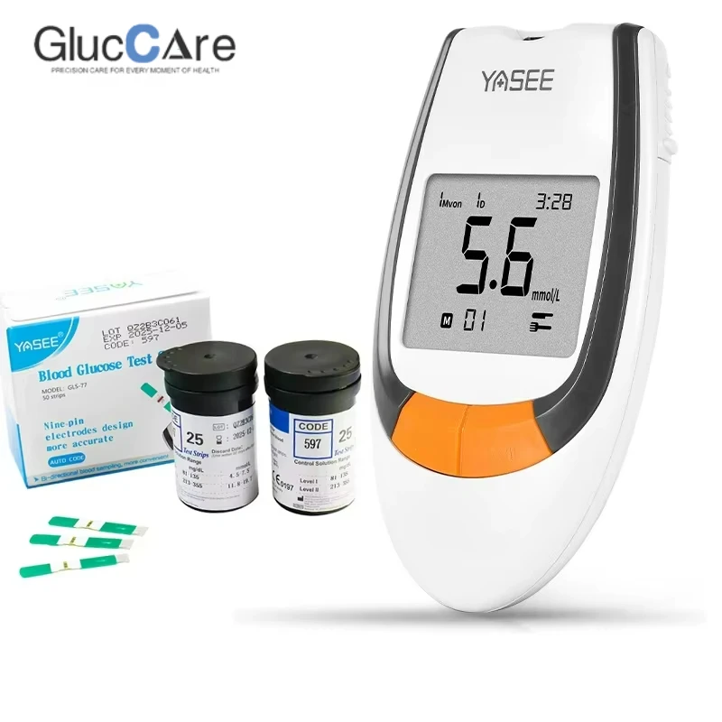 YASEE GLM-77 medidor de glucosa en sangre Monitor Kit tira de prueba lanceta médica prueba de Diabetes dispositivo de medición de azúcar comprobar la sangre
