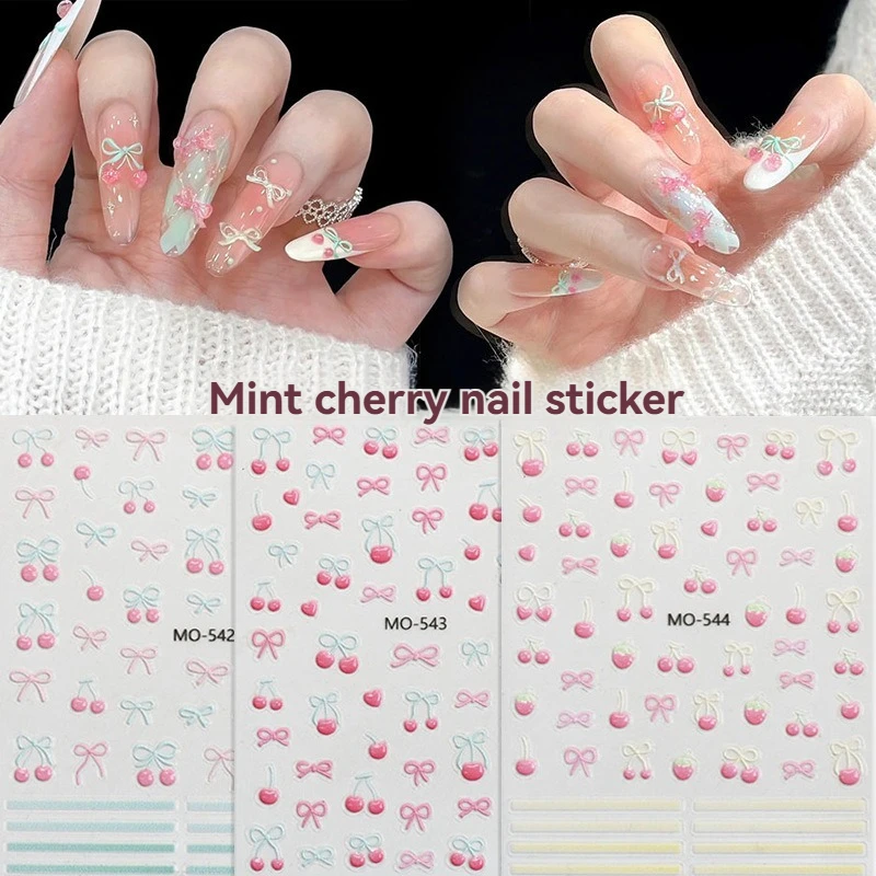 

1 Sheet 3D Nail Decoration Stickers With The Theme of Sweet Peach Moon Adhesive a size of 8x10 cm, red cherry nail decoration.