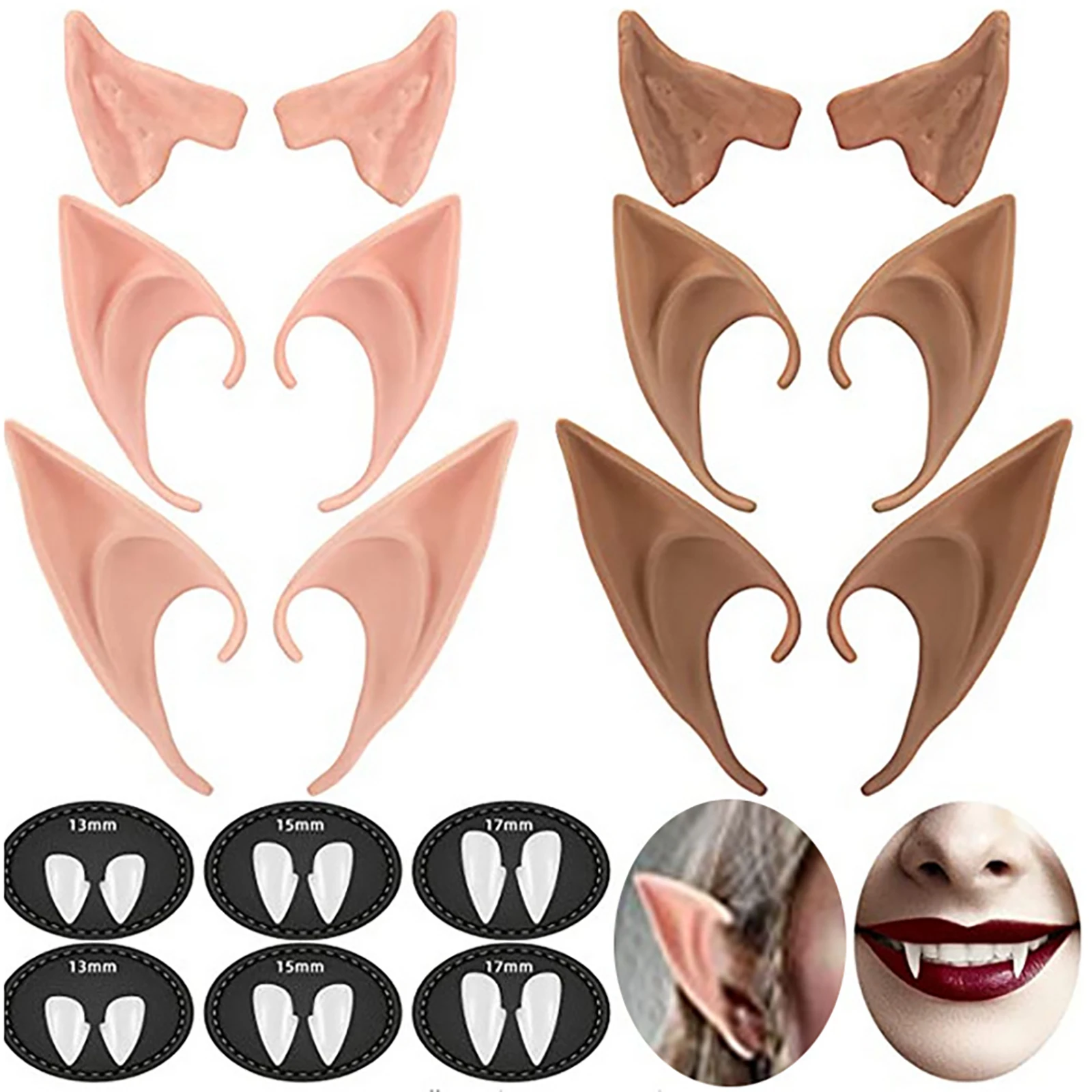 

Party Fangs Props Latex Creative Vampire Set Elf Ears Fangs Teeth Accessory Angel Elf Vampire Costume Halloween Cosplay Dress Up