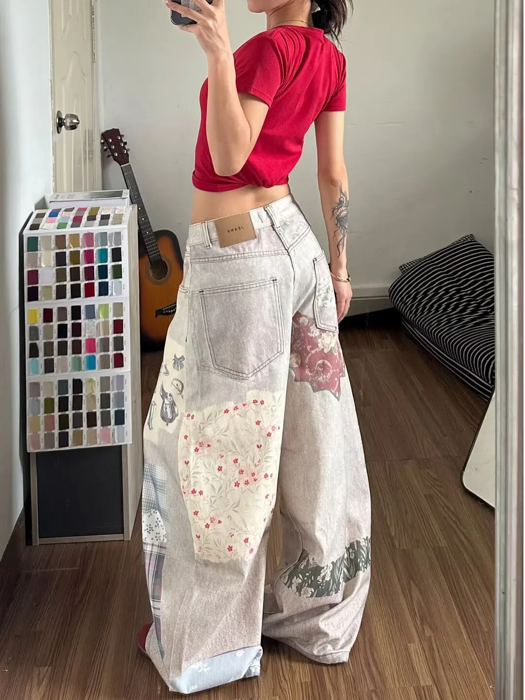 Jeans 3D Image Printing High Waist Pockets Y2k Harajuku Vintage Wide Leg Pants Casual Loose Women's Casual Clothing