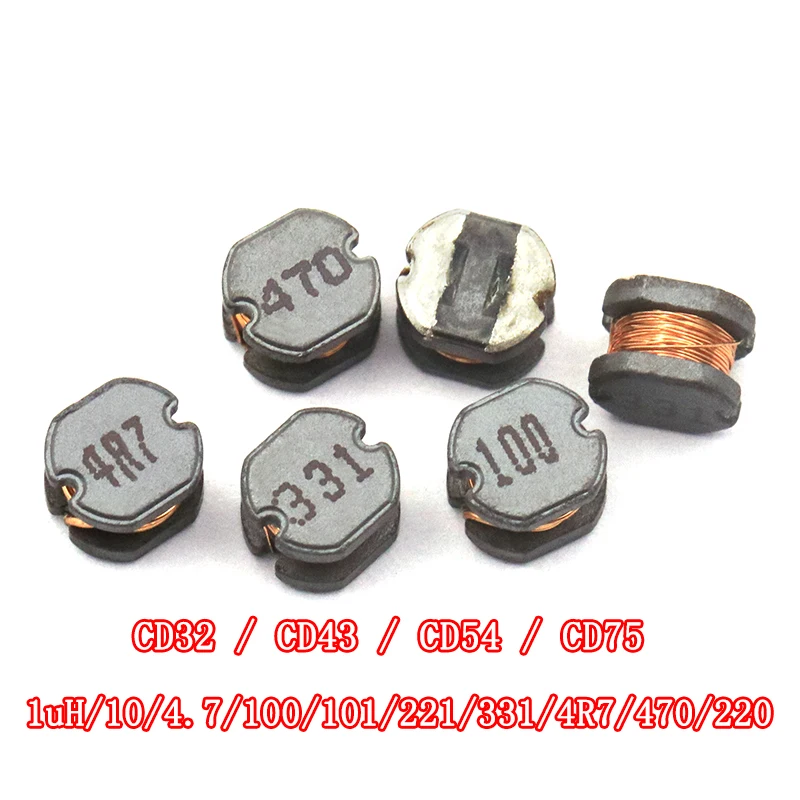 10pcs CD32/43 54 CD75 smd patch power inductor 10UH/4.7/100/101/221/331 470 220 winding inductor