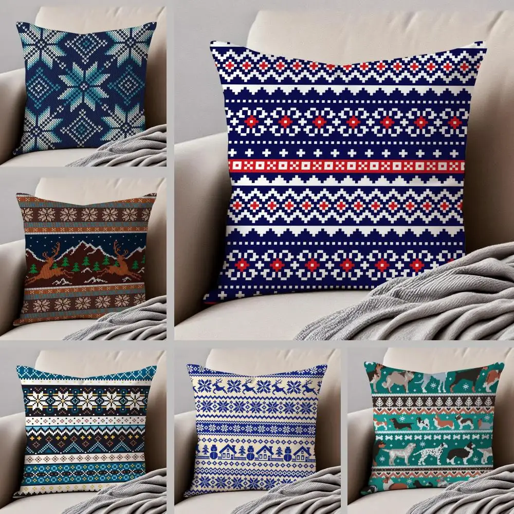 Fair Island Classical Sweater Pattern Art Cushion Cover Throw Pillow Cover Hidden Button Durable Polyester Chair Cushion
