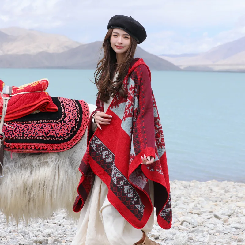 New ethnic-style shawl, thickened warm hat, scarf, and cape for women