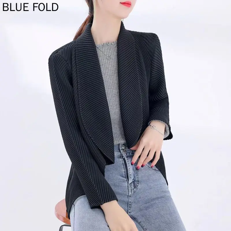 Miyake Pleated Jacket for Women, New Fashion, Joker Cardigan, Slim Top, Women's PLEATS, Feminine Clothes, Spring and Summer