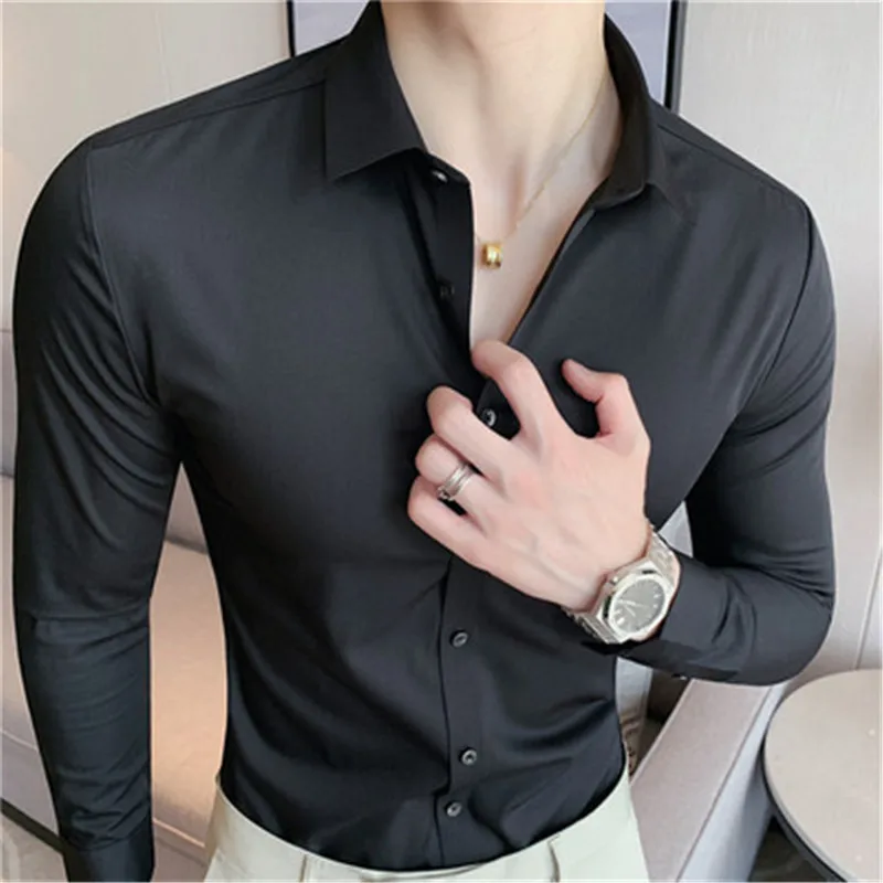 

Dress Shirts Wedding mens Designer Clothes Camisa Solid Color Black Shirt Men V Neck Long Sleeve Casual Blouses Male New Vestido