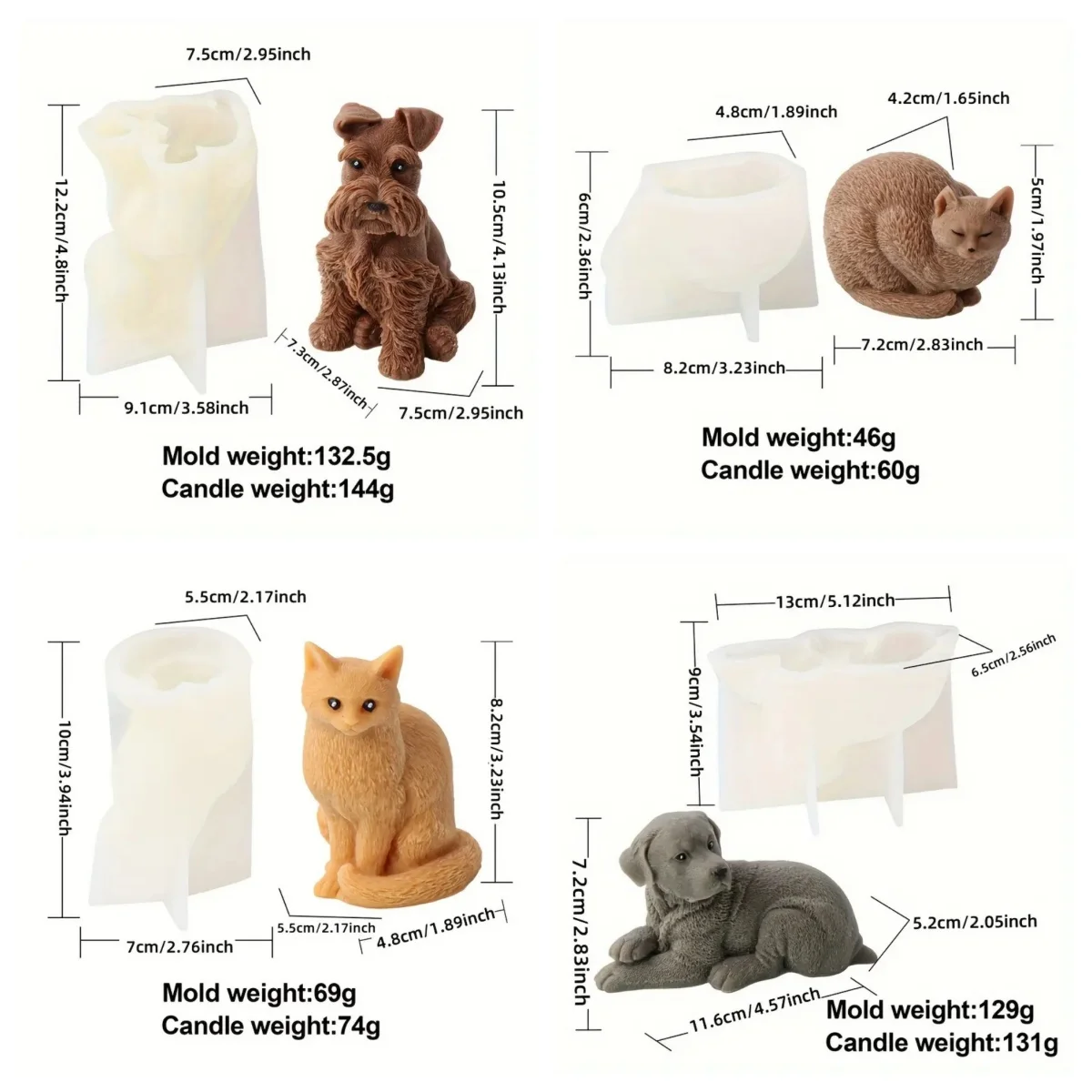 3D Huddling Kitten Sleeping Cat Silicone Molds Lying Puppy Corgi Animal DIY Craft Art Persian Cat Resin Soap Labrador Dog Tools