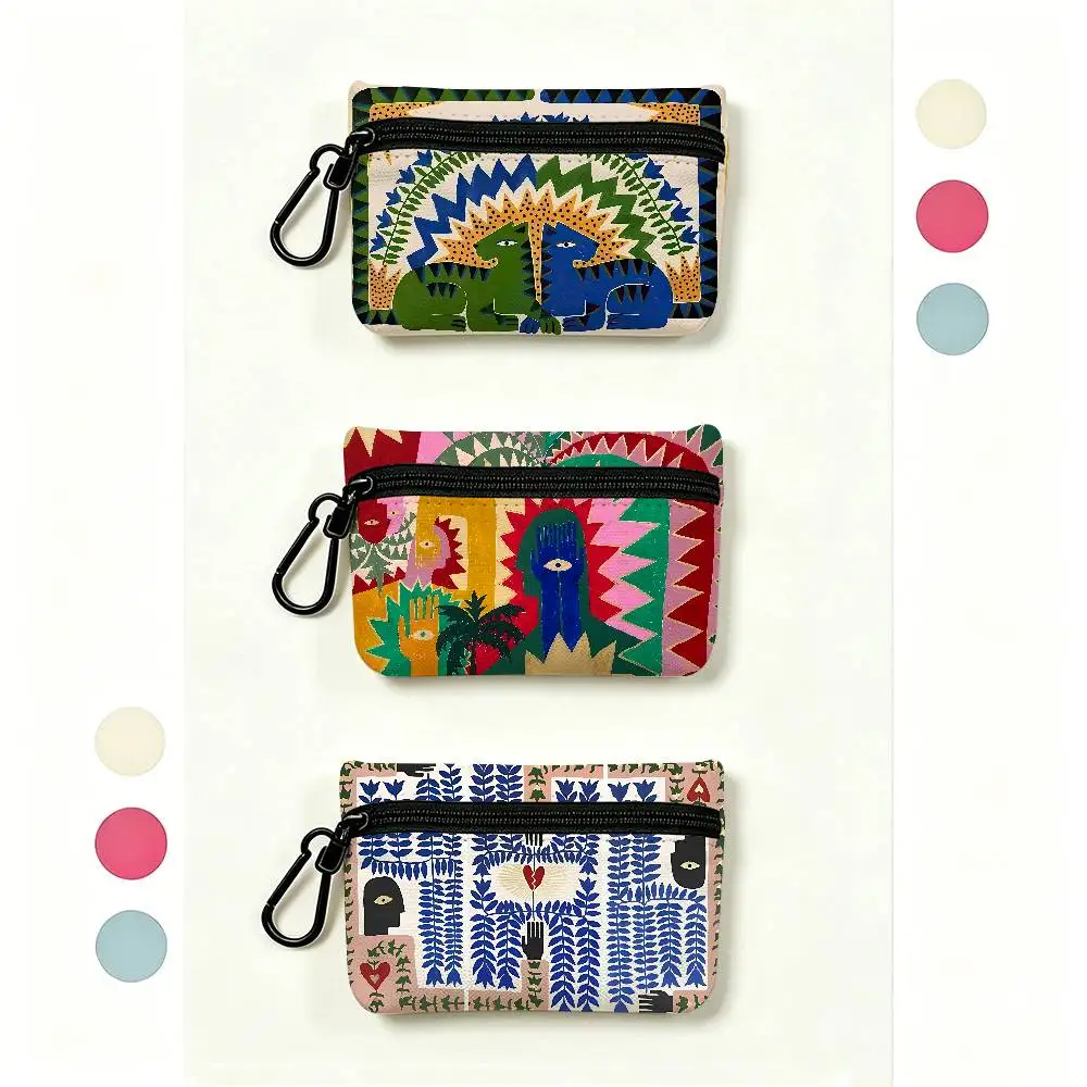Ancient Egypt Tiger Leopard Mini Oxford Cloth Coin Purse With Carabiner Hook Portable Key Card Wallet Small Zipper Storage Pouch