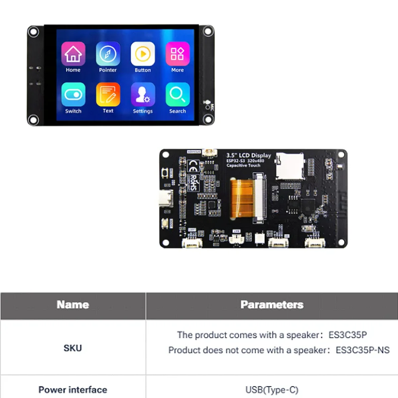 3.5 Inch TFT Touch Screen Module ESP32 S3 Development Board With Speaker ES3C35P 320*480