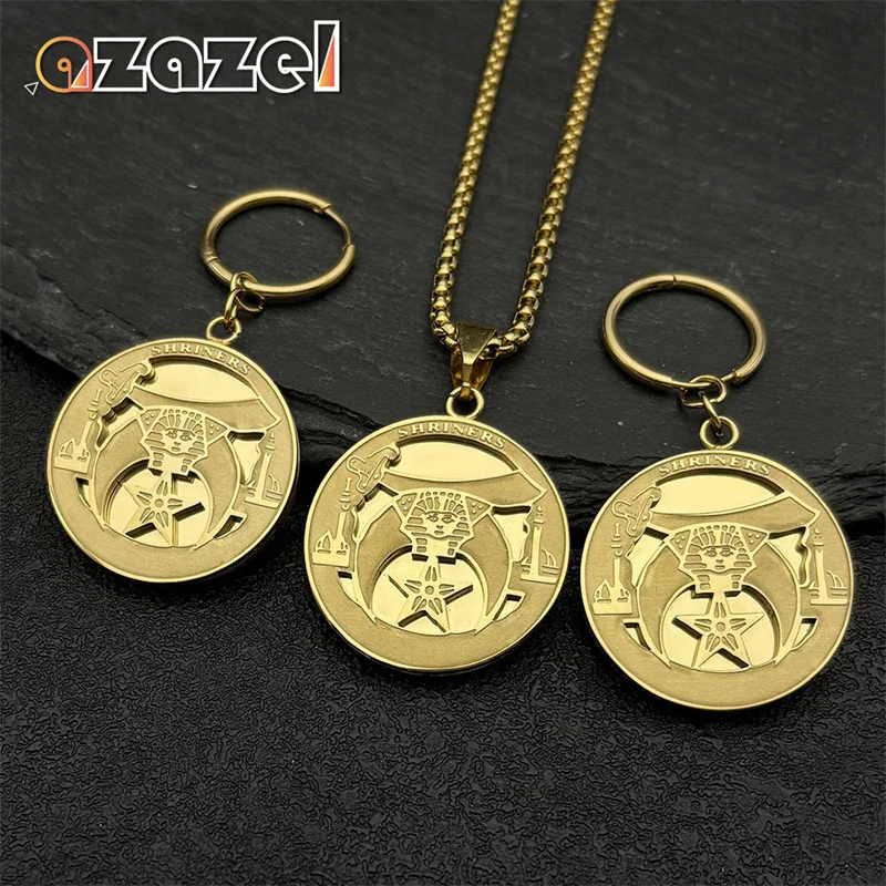 

Freemason Masonic Freemasonry Shriner Metal Necklaces Earrings Set Women Men Stainless Steel Gold Color Moon Star Jewelry Set