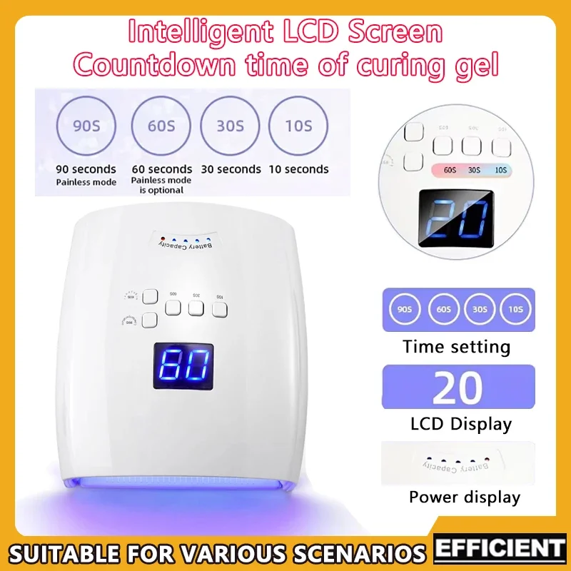 قابلة للشحن 66 واط الأشعة فوق البنفسجية LED مسمار مصباح للتقليم مع شاشة LCD 4 إعدادات الموقت مسمار الفن مانيكير أدوات للاستخدام المنزلي والصالون