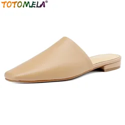 TOTOMELA 2024 New Genuine Leather Shoes Women Slippers Summer Mules Ladies Shoes Fashion Street Casual Shoes Flat Slipper