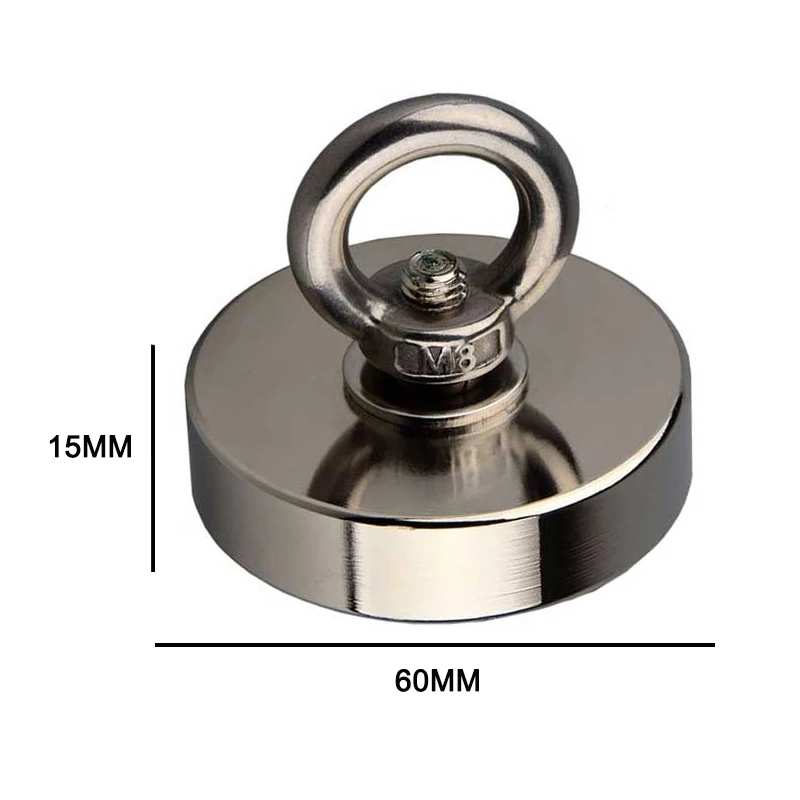 대형 네오디뮴 N52 자석, 강력한 낚시 자석, 로프 장갑 가방 포함, 인양 자석, 120KG, 220KG, 300KG, 450KG