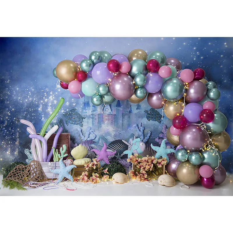 Avezano Photography Background Mermaid Starfish Underwater Castle Girl Birthday Portrait Decor Backdrop Cake Smash Photo Studio