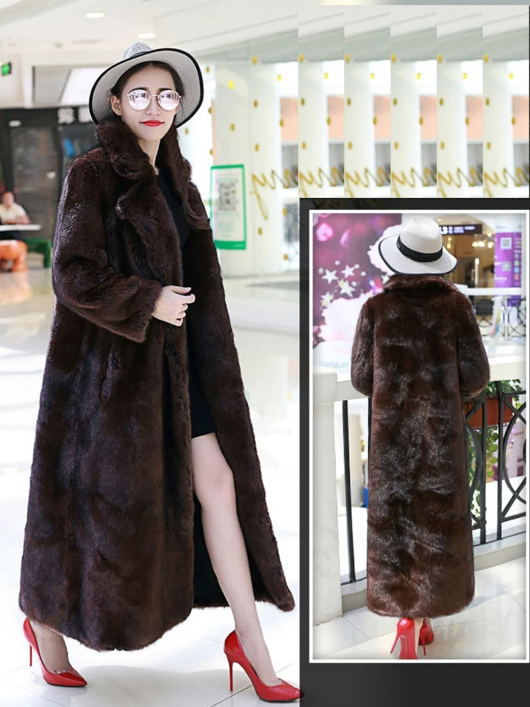 Luxury Vintage Winter Long Faux Fur Coat Lapel Women's Fur Coats Warm Mink Coats New Eco-fur Long Trench Coat Design Outerwear