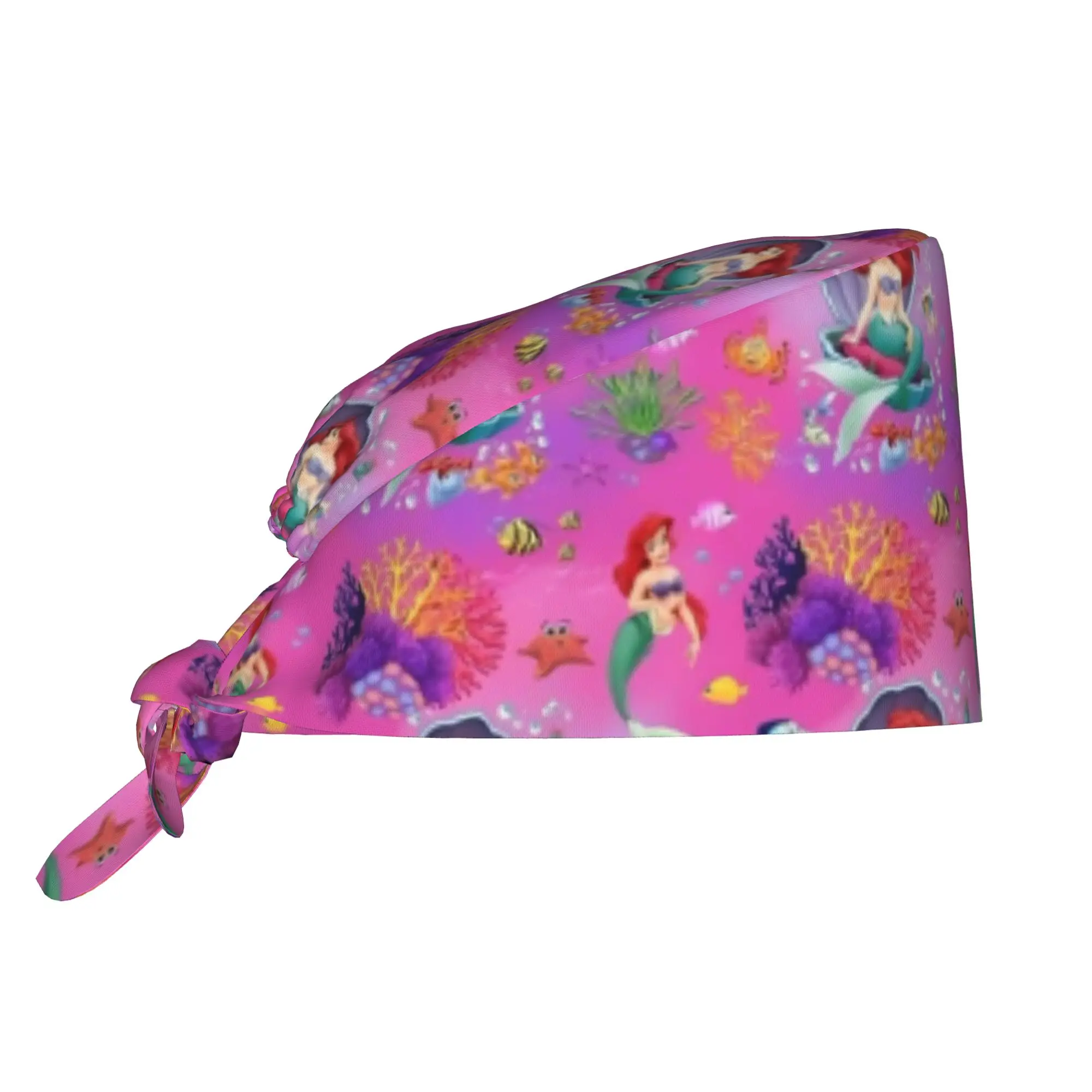 Custom Littles Anime Mermaides Cleaning Working Cap Cool Men Women Fish Manga Scrub Cap Surgicals Hat Nurse Scrubs Hat Nurse