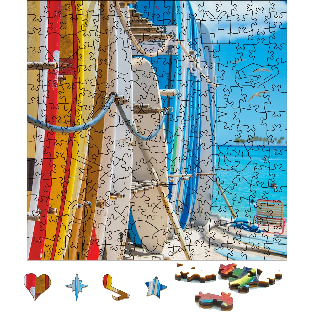 Kolorowe deski surfingowe drewniane Puzzle Jigsaw gry imprezowe zabawki dla dorosłych drewniane Puzzle gra planszowa drewniana zabawki sportowe dla dzieci