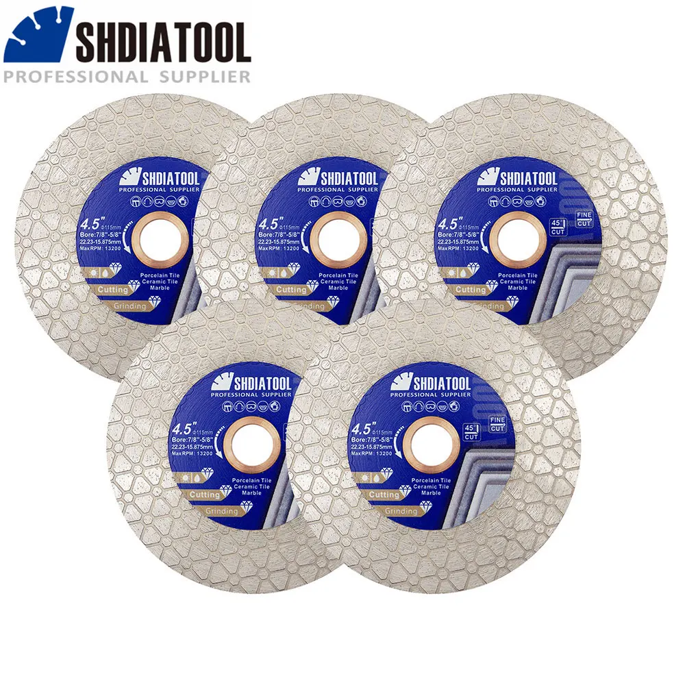 SHDIATOOL Dia115mm قرص قطع طحن الماس 1/2/5 قطعة شفرة المنشار مزدوجة الجانب سيراميك الرخام 4.5 بوصة قاطع القرص الدائري