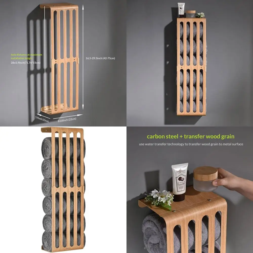 

Adjustable Height Wall-Mounted Carbon Steel Towel Rack for Bathroom Storage