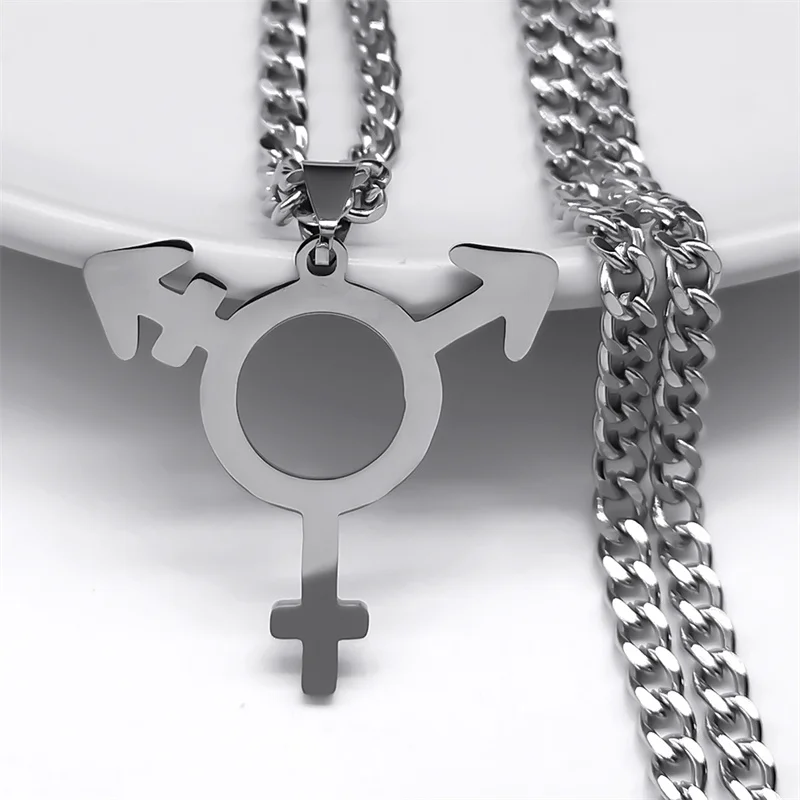 المتحولين جنسيا قلادة للنساء الرجال الفولاذ المقاوم للصدأ أسود اللون الذكور الإناث رمز مثلث قلادة قلادة مجوهرات N1463S06