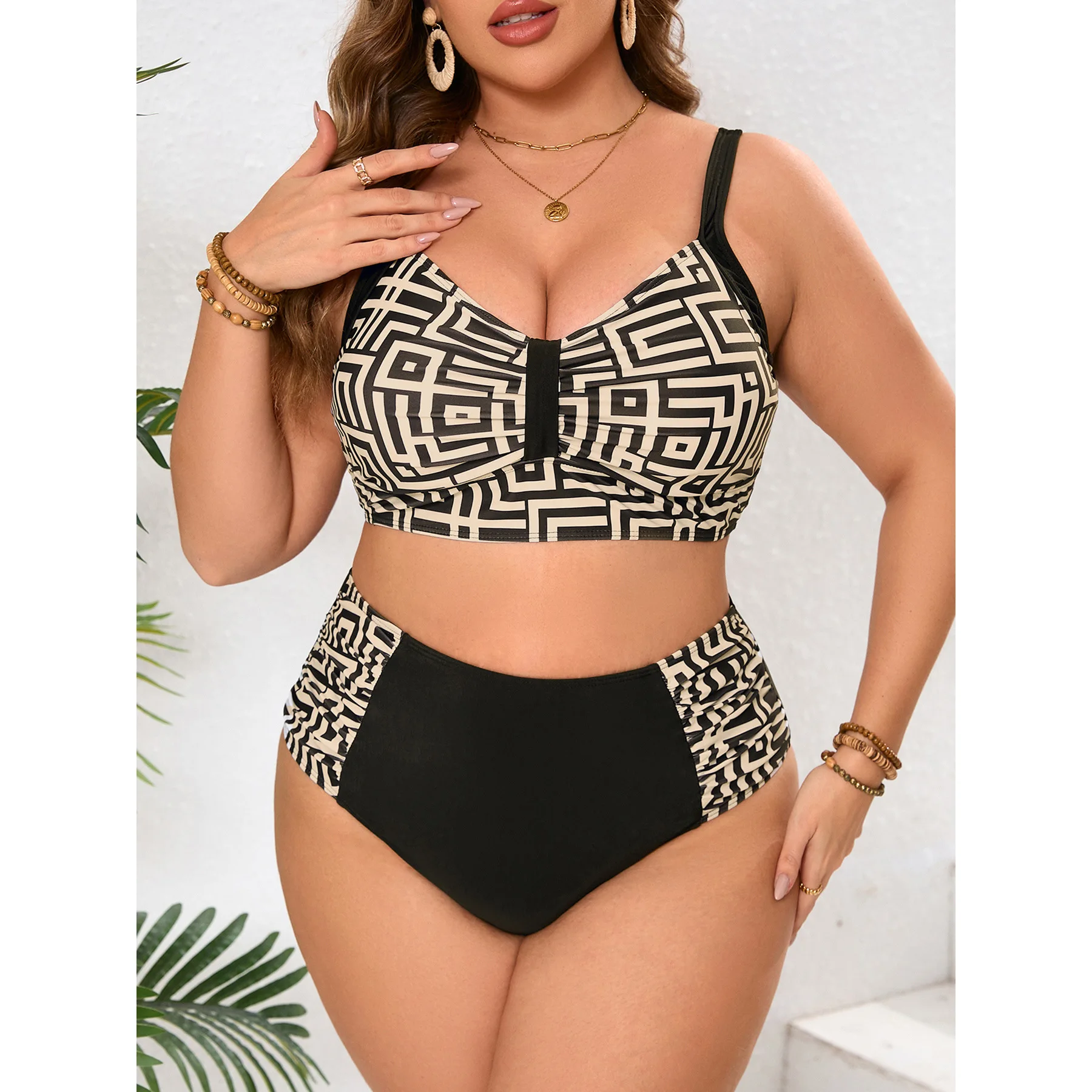 

5XL Big Size Bikini Set Push Up Women High Waist Halter Beach Wear Swimwear Retro Bowknot Mesh Bathing Suit Swimming Mujer