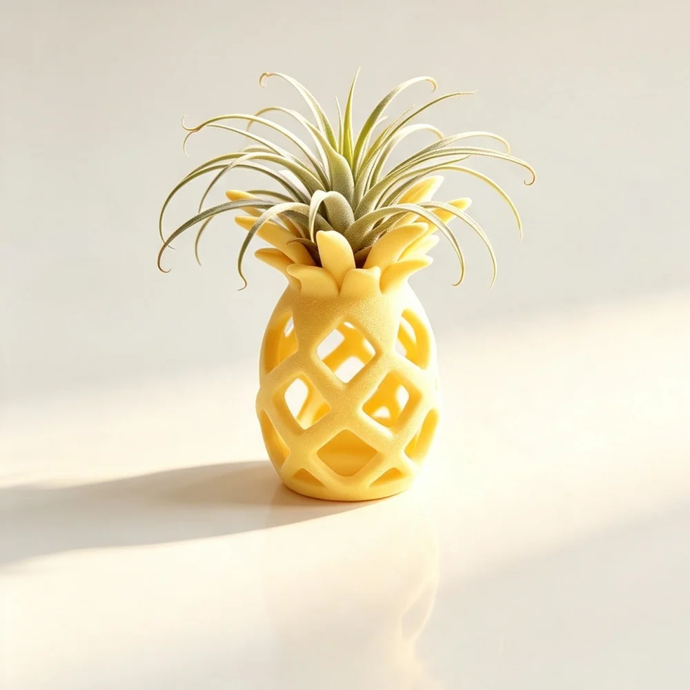 3D Printed Yellow Pineapple Planter Minimalist Hollow Design Small Succulent Pot For Desk Shelf And Modern Home Decor