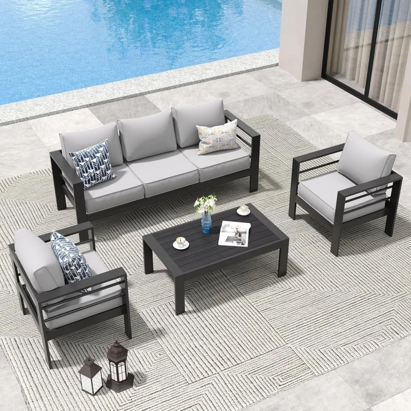 

Qamopatio aluminum furniture set, 6 pieces modern patio conversation sets, outdoor sectional metal sofa with coffee table