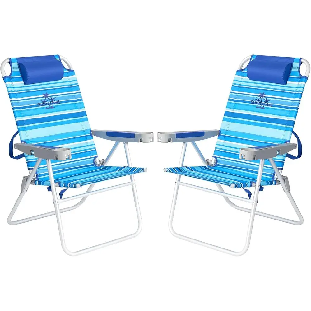 

Большие пляжные кресла высотой 17 дюймов, 2 штуки, для взрослых, сверхпрочные, выдерживают до 227 кг, 5 положений, портативные высокие кемпинговые стулья с подстаканником