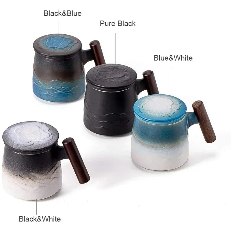 Creative Tea Cups and Mugs Ceramic Mug Thermal Coffee Cup Vintage Beer Water Cup Infuser Lid Wooden Handle Personalized Gifts