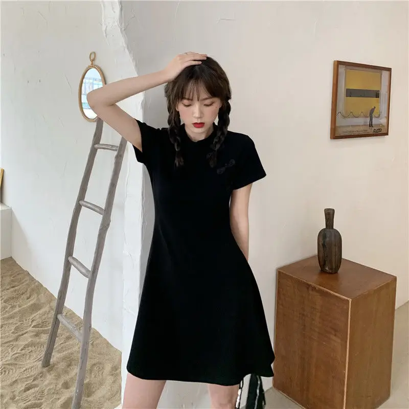 Summer Short Sleeve Dress Women O-neck Slender Vintage Chinese Style Qipao Students Kawaii 4XL Sweet Mini Dresses Leisure Sexy