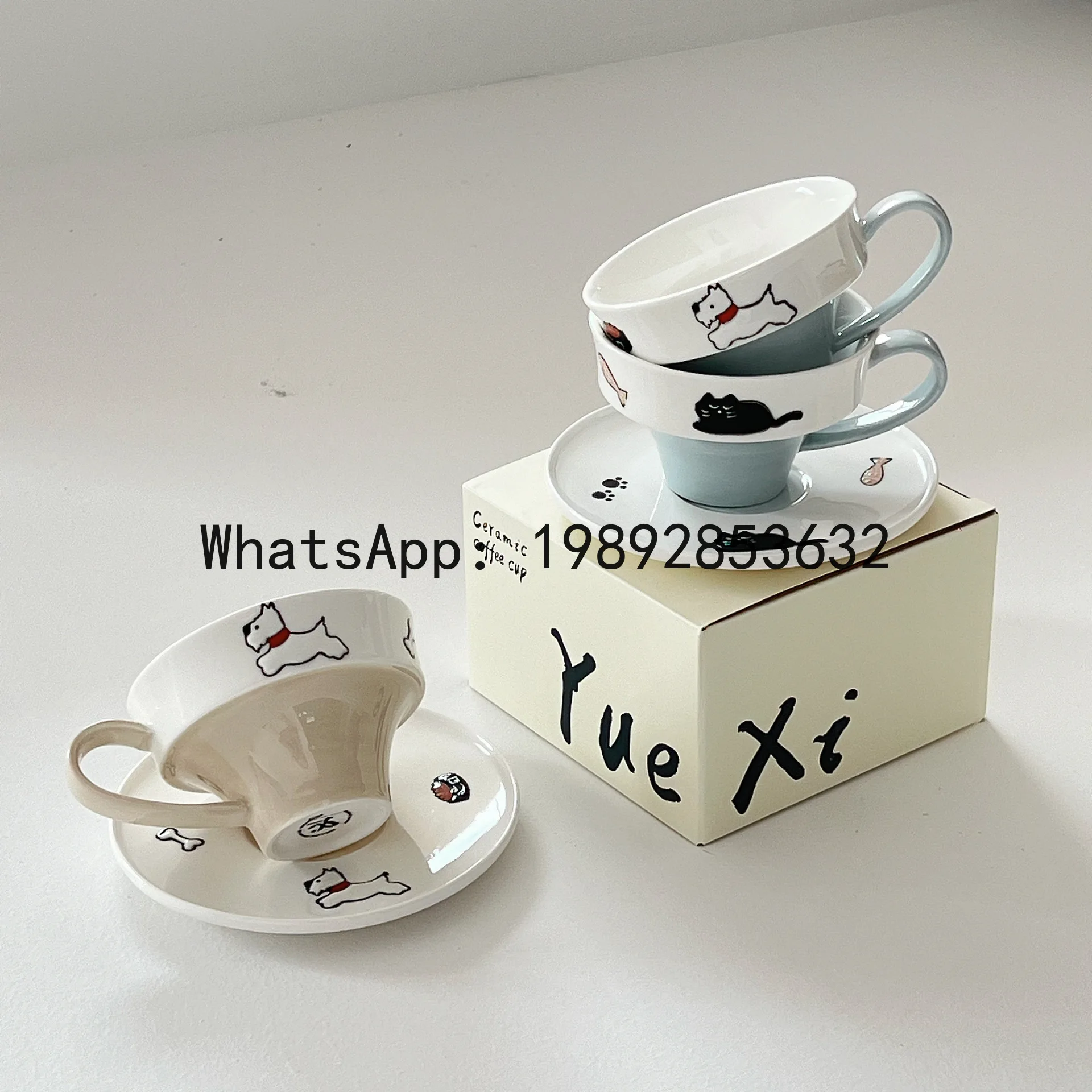 Lyy embossed puppy cup and saucer set - ceramic coffee cup and saucer set - latte art cup and saucer