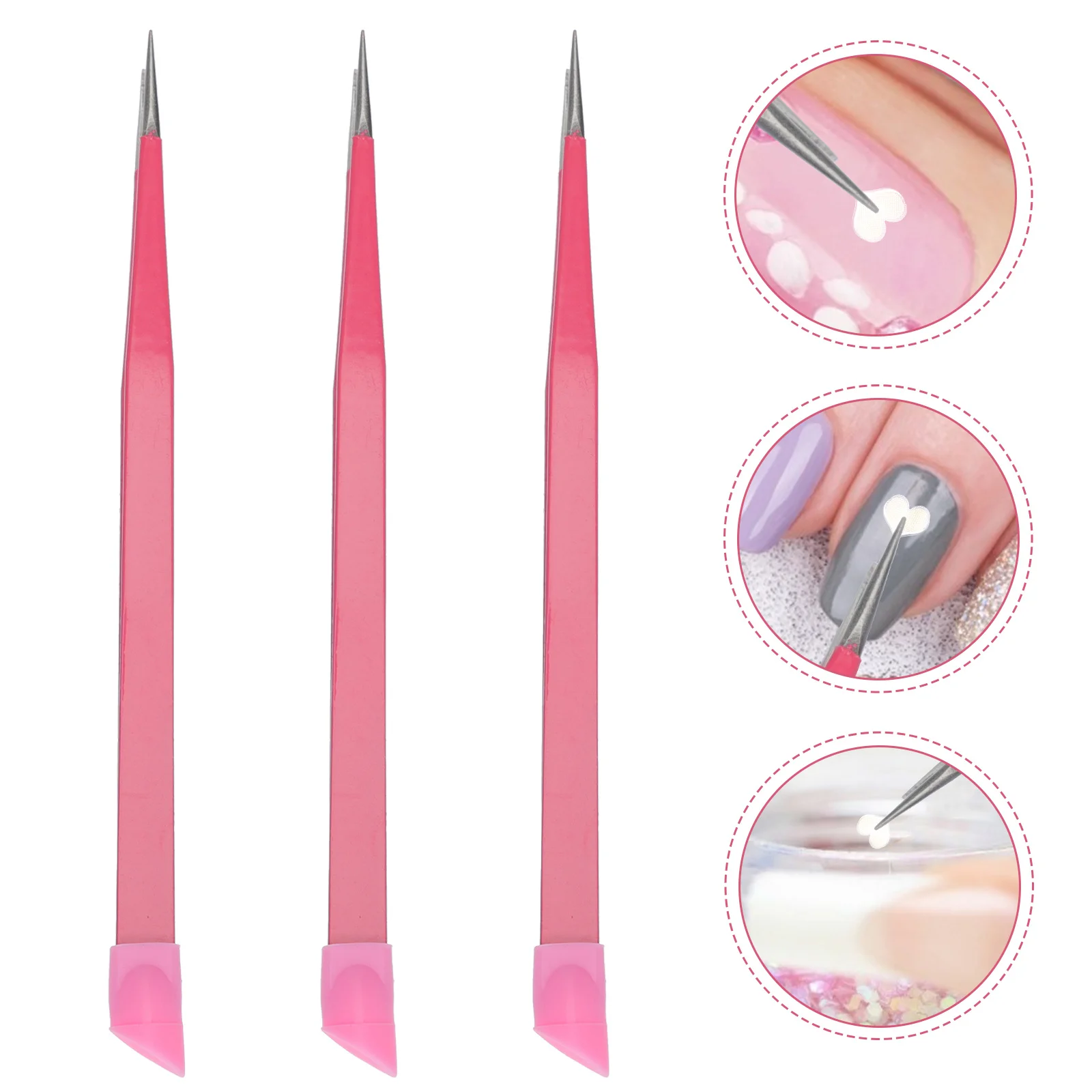 3 قطعة مانيكير برأسين الملقط متعددة الوظائف مسمار الفن ملصق مائي الضغط أداة الوردي الحرفية الملقط مانيكير أداة #1