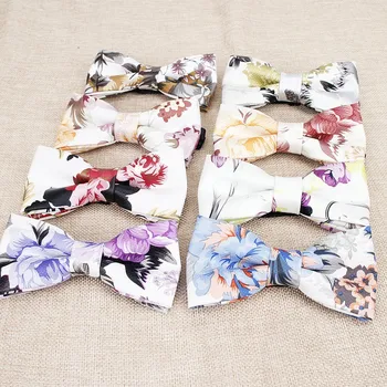 คุณภาพสูงPUหนังผูกโบว์ผีเสื้องานแต่งงานBowtieสำหรับManดอกไม้พิมพ์โครงกระดูกVintage Bow Tie