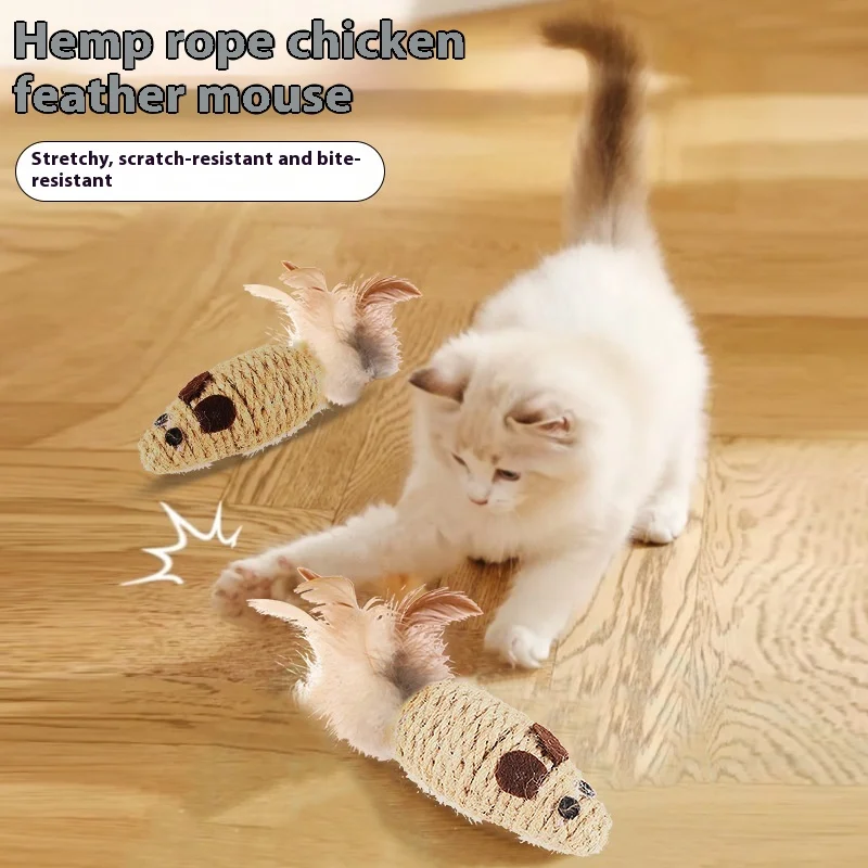 Rustling Hemp Rope Chicken Feather Mouse Cat - Cat Mouse Pet Toy