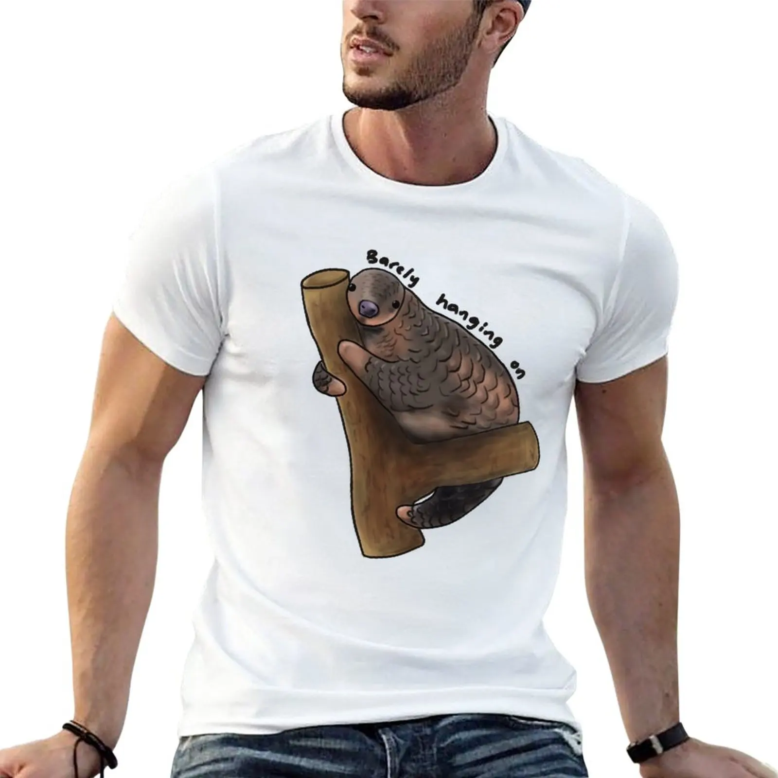 

A barely hanging on pangolin T-Shirt sweat shirts new edition vintage Aesthetic clothing t shirt for men