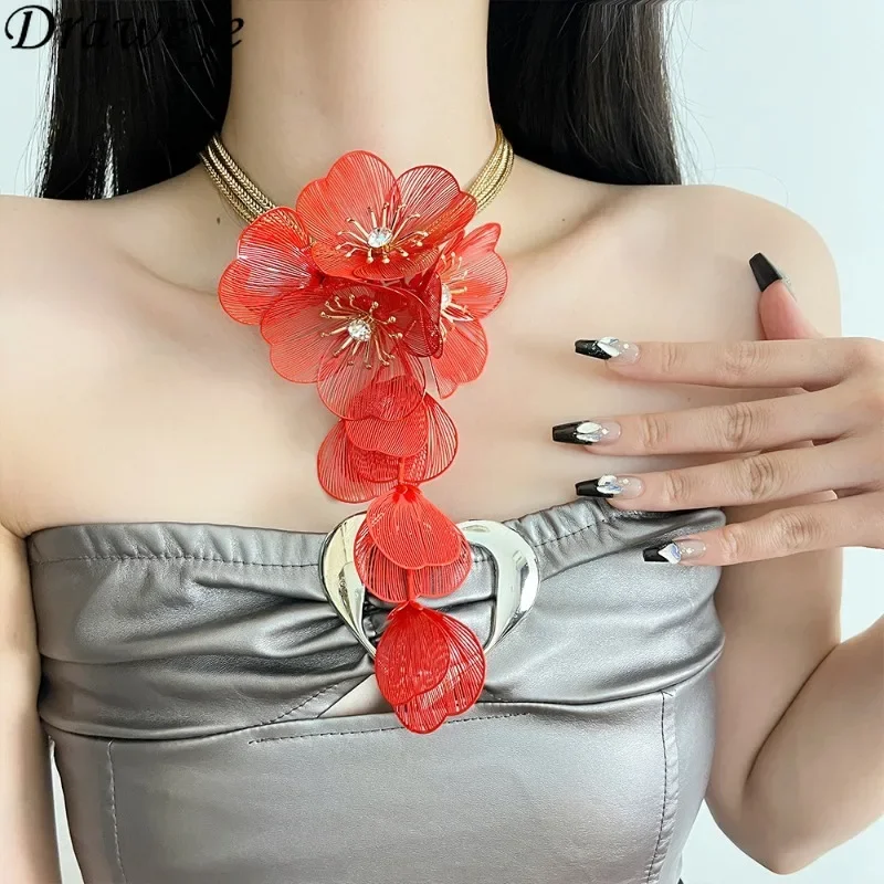 Draweye Hyperbole Flowers Necklaces for Women Vintage Fashion Evening Party Wedding Bridual Jewelry Elegant Collares Para Mujer