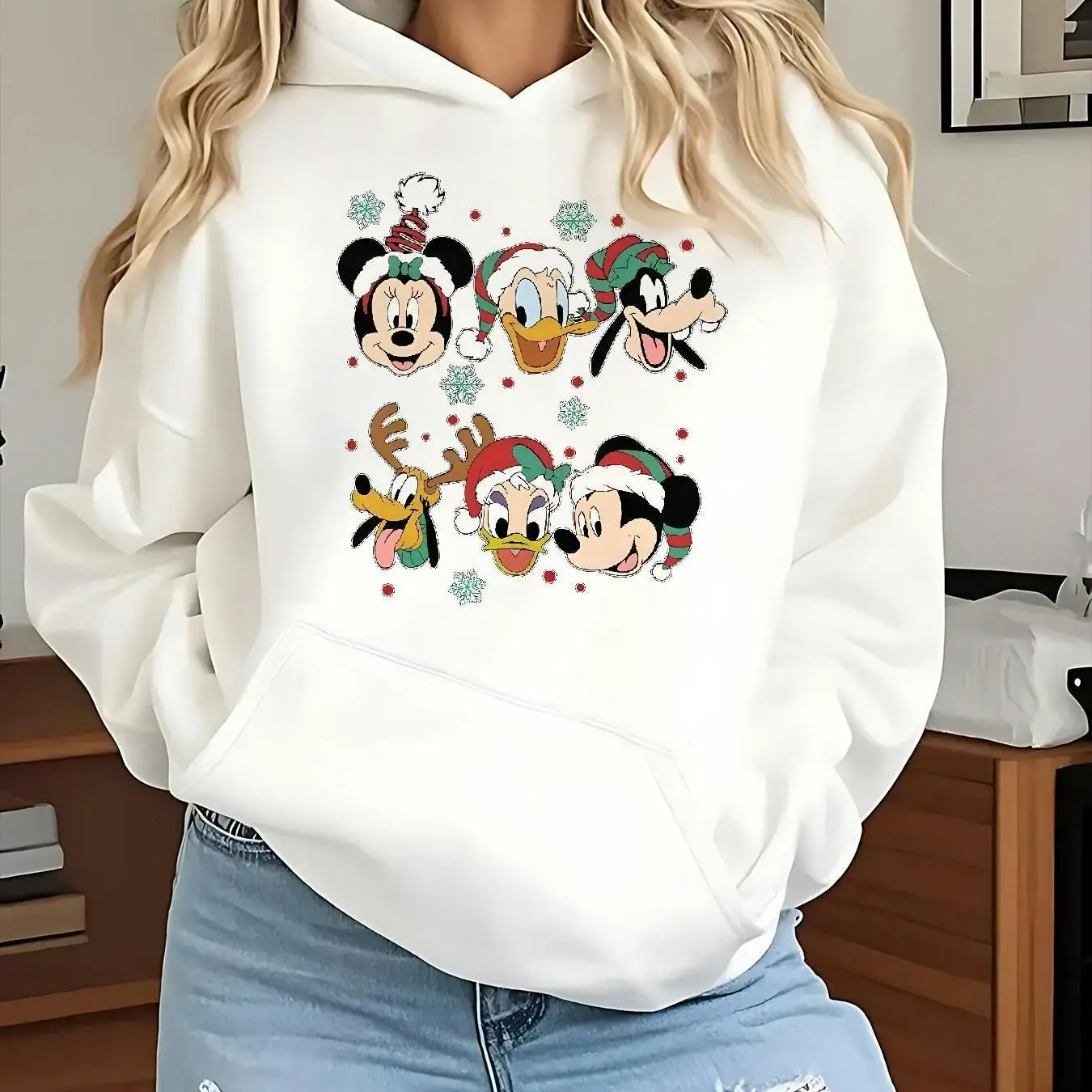 

Рождественские толстовки с Микки Маусом Disney, модные негабаритные толстовки унисекс, осенне-зимние флисовые повседневные универсальные толстовки