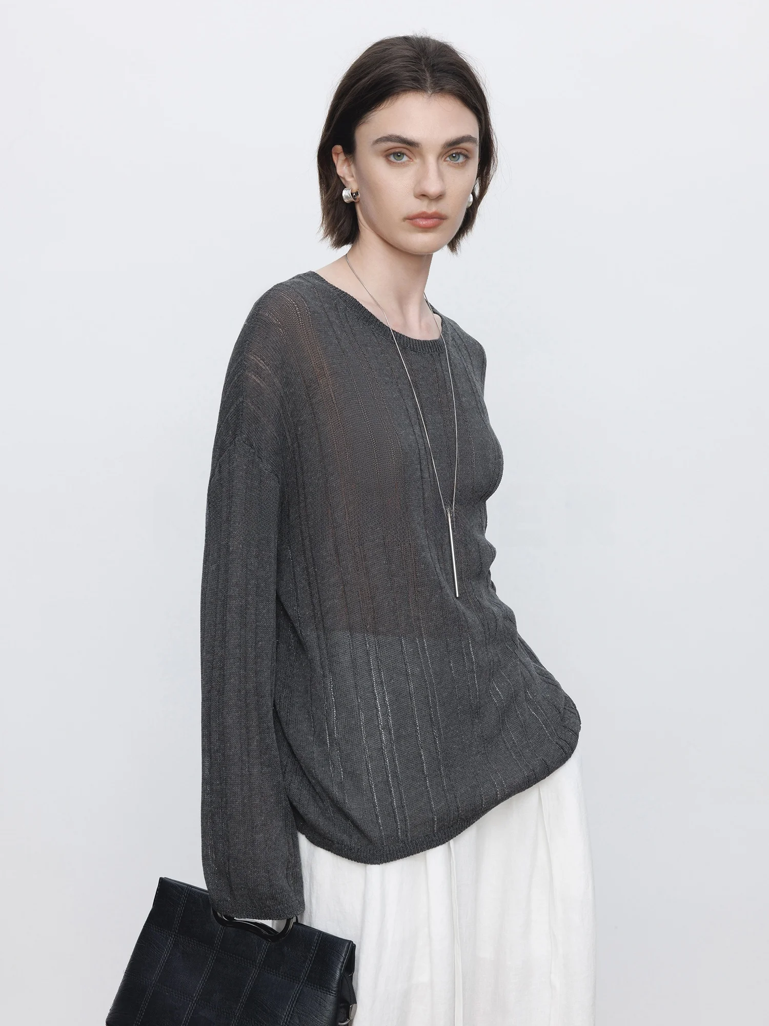 

Maiher Laisai Long Sleeve Knitted Cover up Women's Loose Fit Casual Style T Shirt Comfortable Leisure Fashion Top