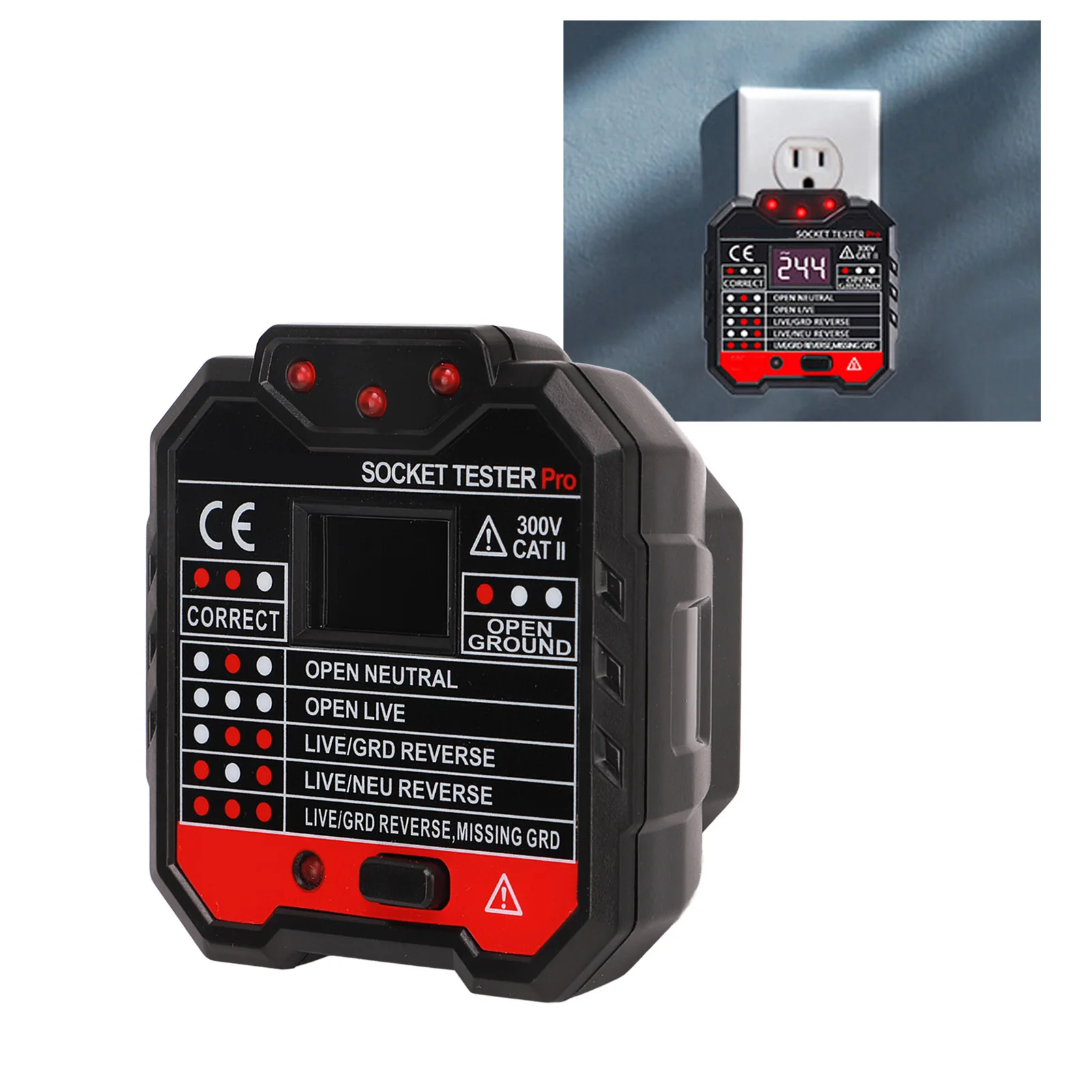 Electrical Socket Tester Outlet Electrical Receptacle Detector Phase Supply Polarity Voltage Checker for Home 48~250V