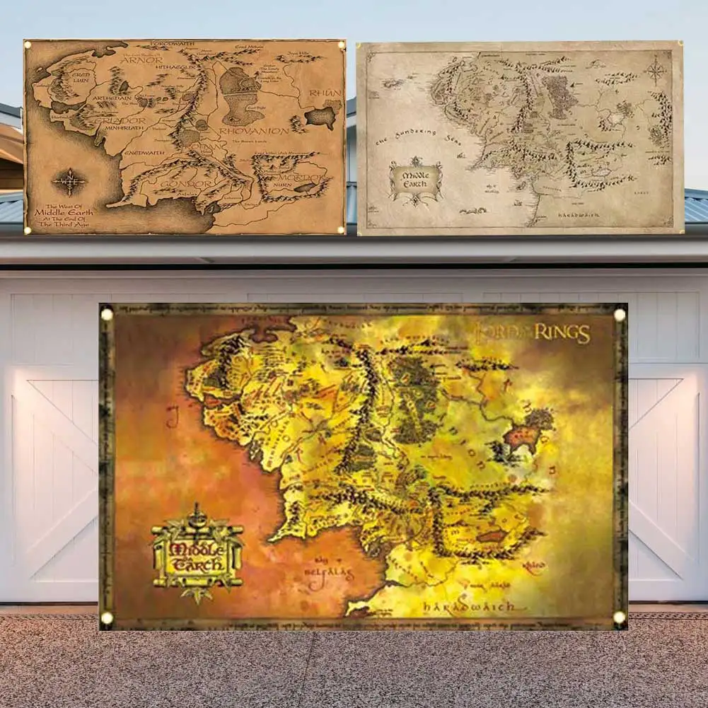 60x90cm/90x150cm Middle Earth Map L-Lords of the R-Rings Flag Tapestry Wall Hanging Art Banner For Bedroom Home Outdoor Decor
