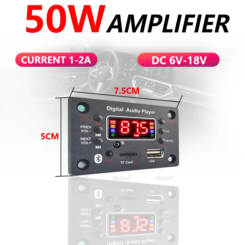 2x25W 50W Bluetooth Audio Amplifier Complete Kit with Aluminum Case, Remote Control Color Box, DC 6-18V for Car Home DIY Speaker image 3