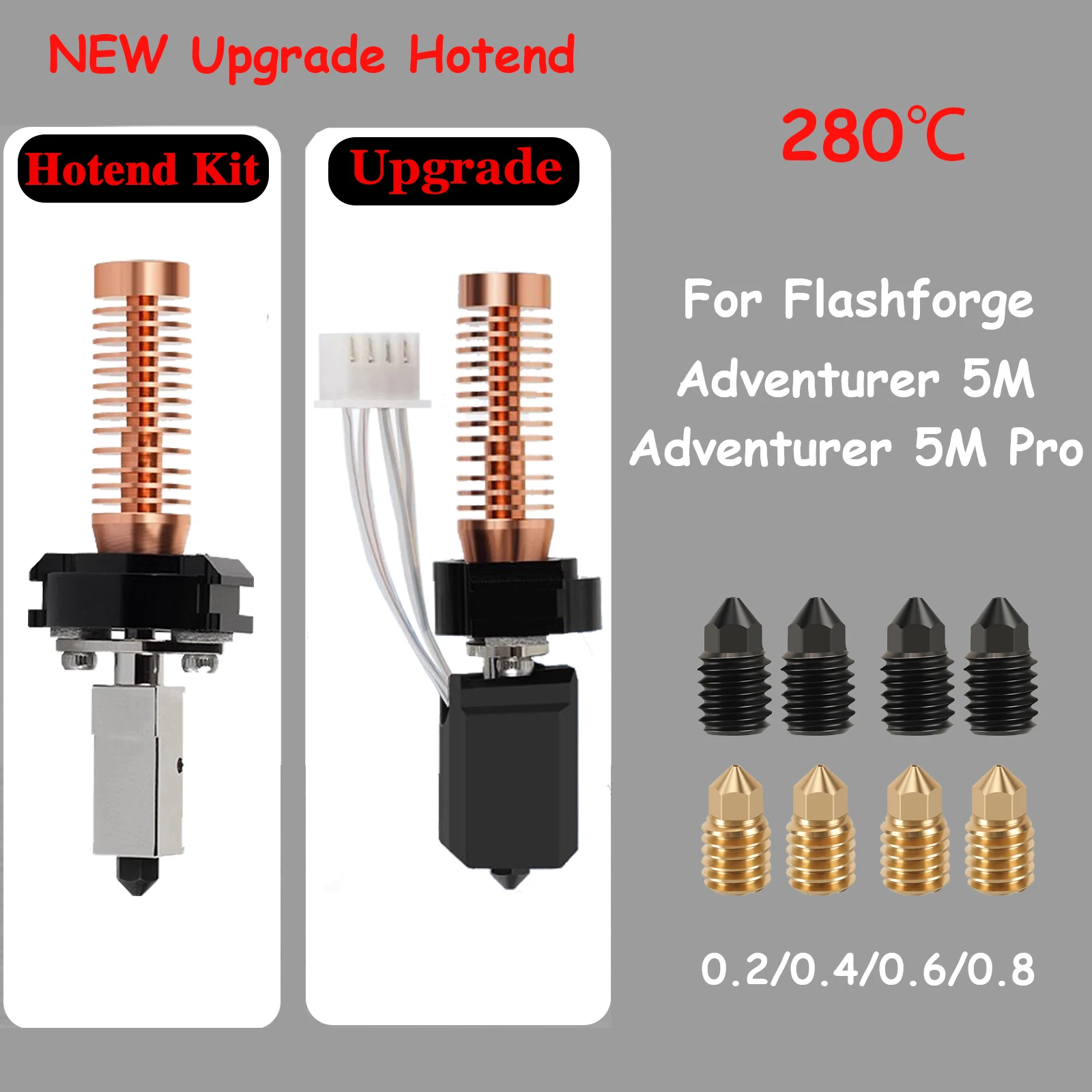 Mejora la Hotend para Flashforge Adventurer 5M / 5M Pro Pinting Head 280 ℃   Kit de bloque calefactor de cerámica AD5M Boquilla de acero duro Hot End