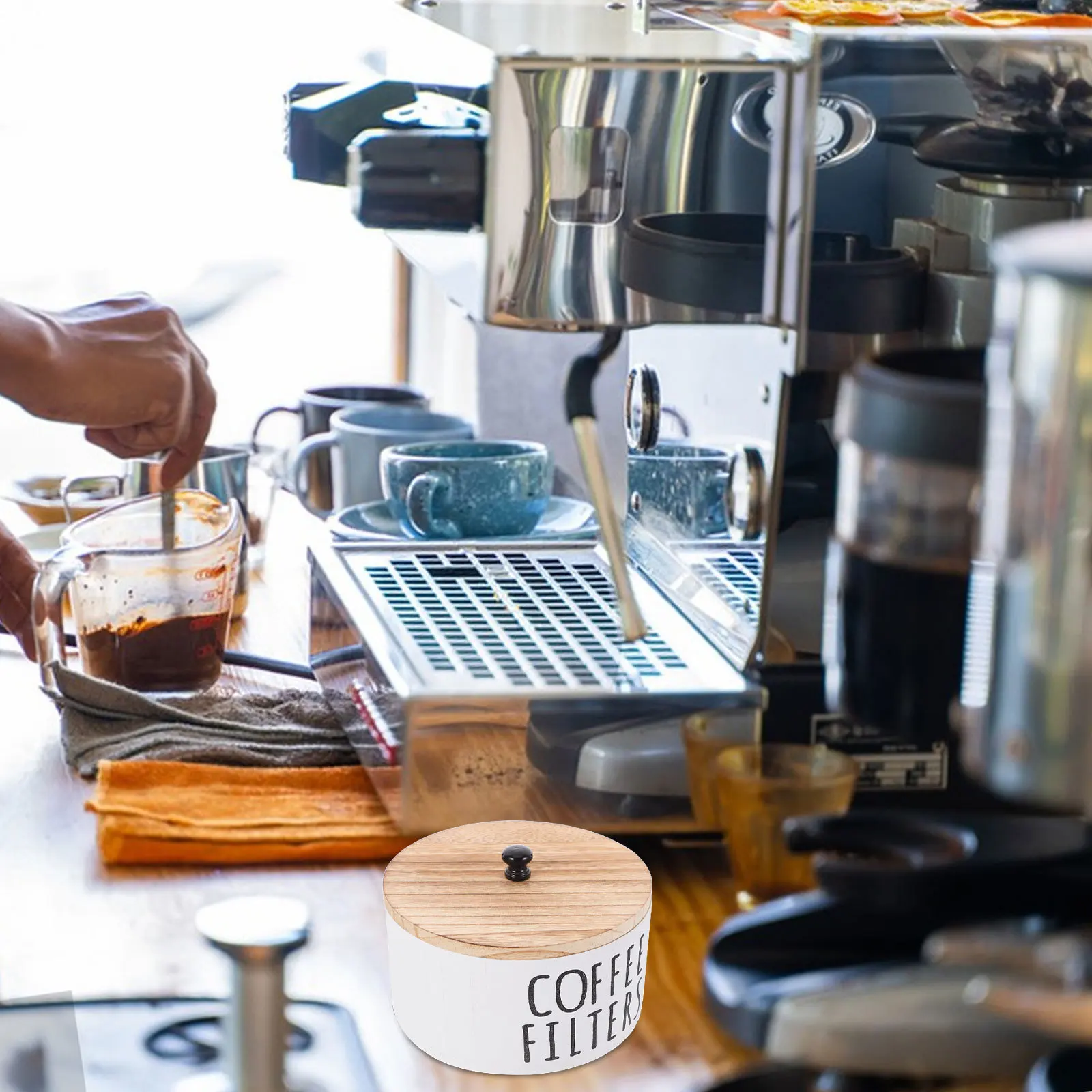 

Coffee Filter Storage Box Rustic Wood Holder Lid Large Capacity Kitchen Organizer Coffee Station Decor Cabinet Accessories