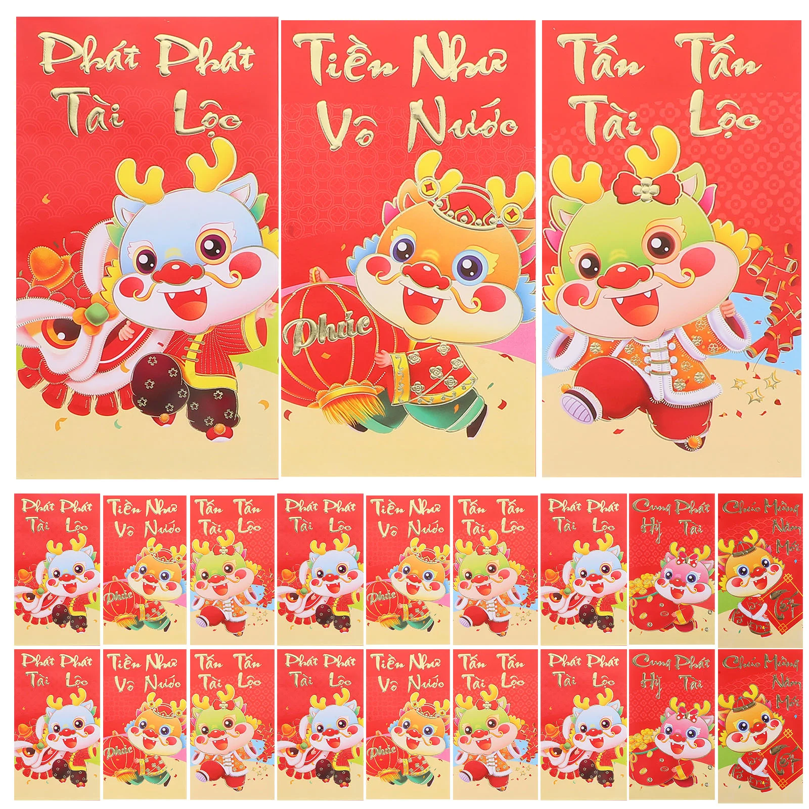 

36 Pcs Vietnamese Red Envelope Cartoon 2024 Money Bag Large Dragon Year Pocket Envelopes Paper New Packet