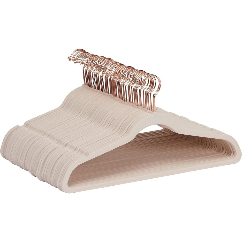 

Space Saving Slim Velvet Non Slip Suit Hangers Sturdy Closet Organizer Pack of Fifty Blush Pink and Rose Gold