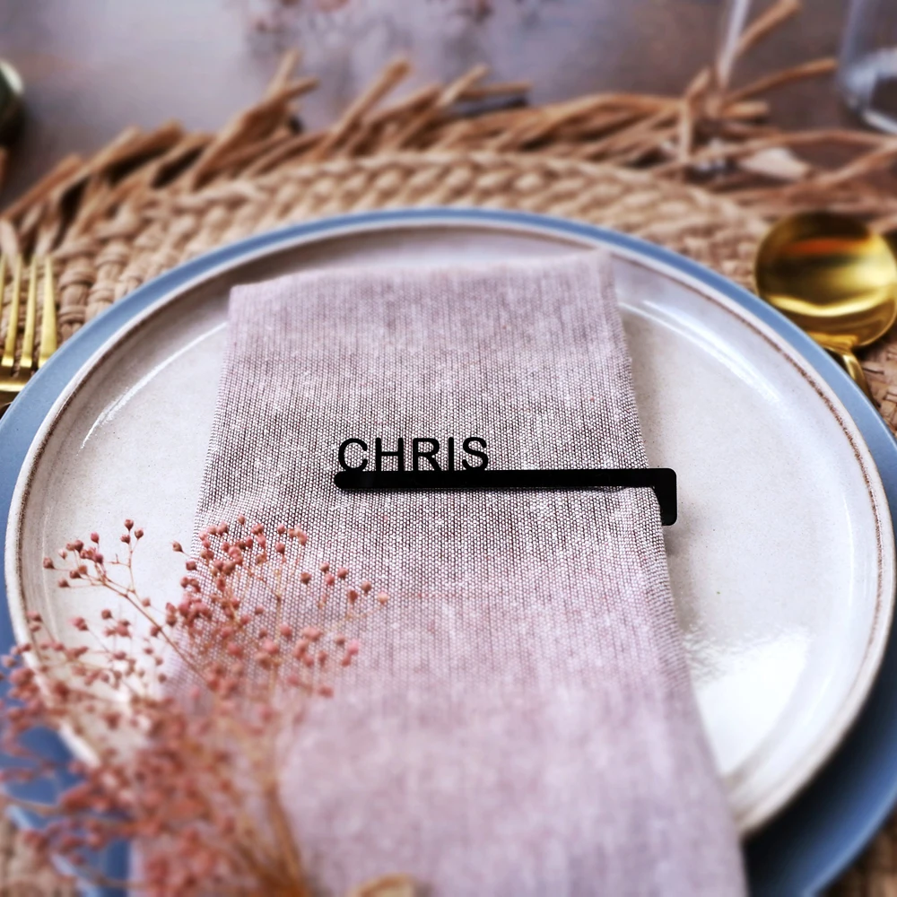 Anneaux de serviette de mariage personnalisés, étiquettes nominatives, cartes de Place en bois acrylique personnalisées, fournitures de décoration de Table pour fête d'anniversaire, 10/30/50 pièces